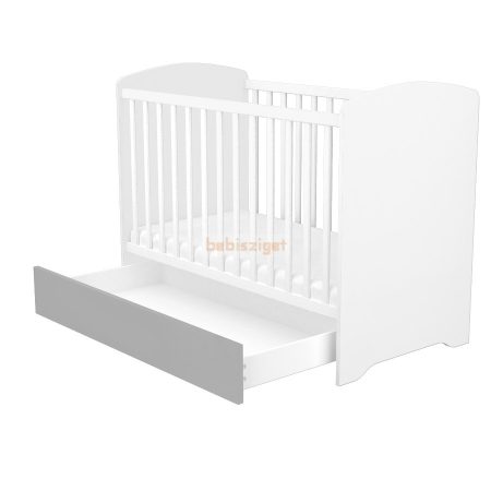 Timba Átalakítható 70x140-as Zárt végű baba- és gyermekágy ágyneműtartóval Fehér-Ezüst